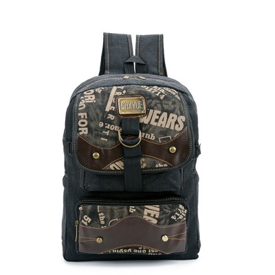 Универсальный рюкзак "Джинс" с надписями и вставками из экокожи цвет черный